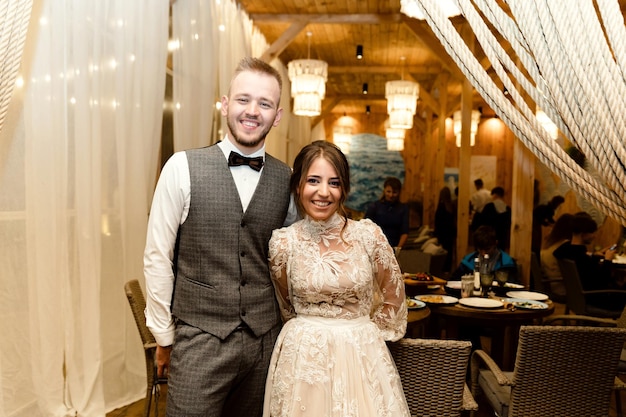 Wedding couple at the table