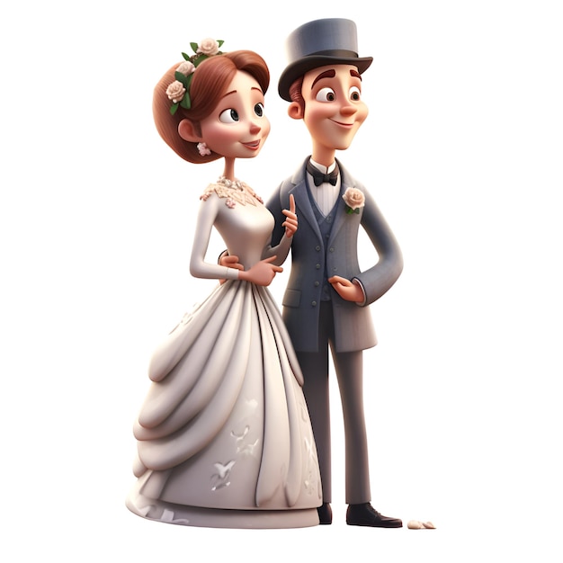 Wedding Couple on a white background 3d rendering