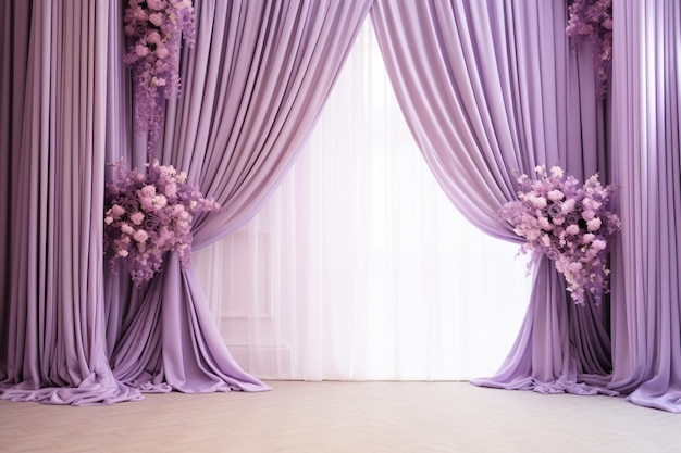 Wedding curtain arch with flowers