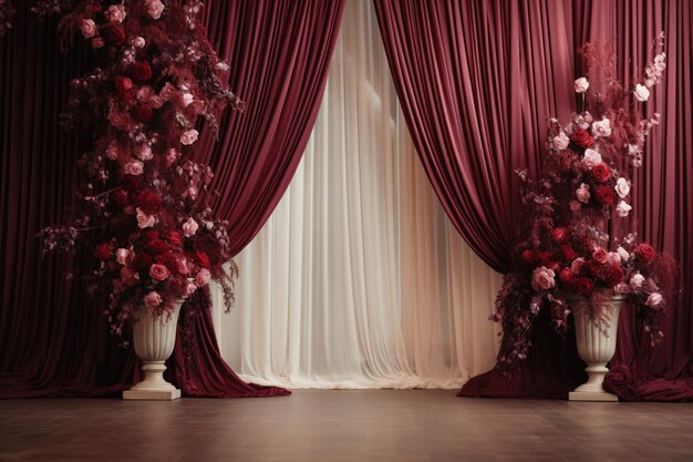 Wedding curtain arch with flowers