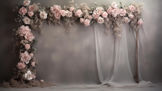 Photo wedding decor against a gray wall