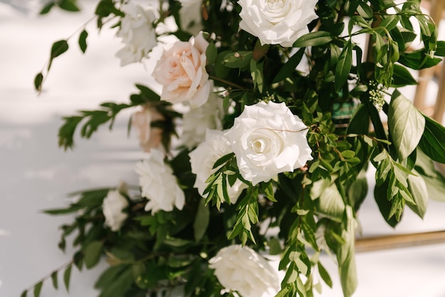Wedding decor flower arrangements closeup
