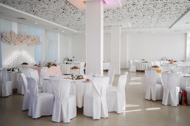 Wedding decor on a table in a restaurant