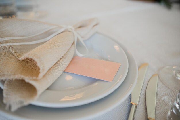 Wedding decor on the table in the restaurant