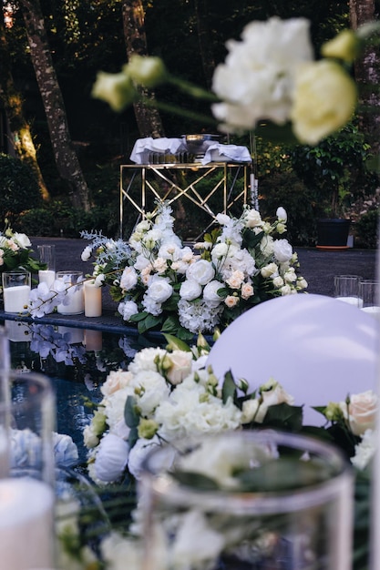 Wedding decoration ceremony Chandelier in the arch of flowers