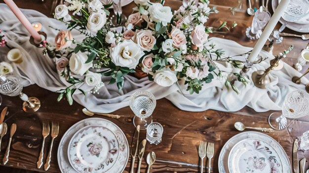 Foto decorazione nuziale nel cottage decorazione nuziale di campagna floreale torta e celebrazione dell'evento stile rurale inglese