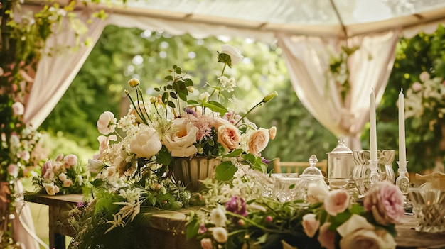 Photo wedding decoration in the cottage floral country wedding decor cake and event celebration english countryside style