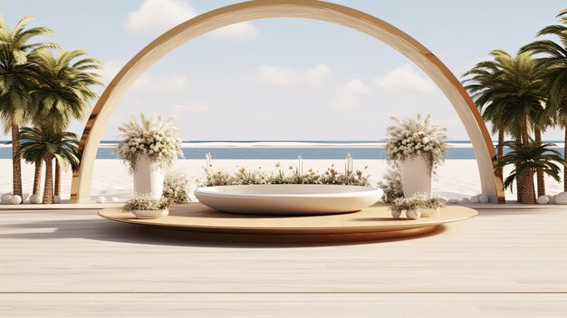 A wedding decoration in the shape of an oval on the beach