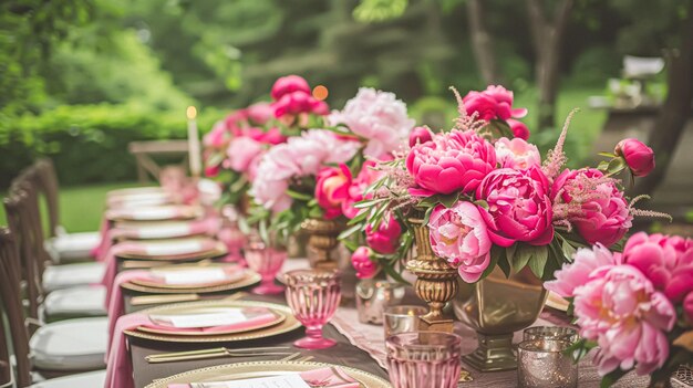Photo wedding decoration with peonies floral decor and event celebration peony flowers and wedding ceremony in the garden english country style