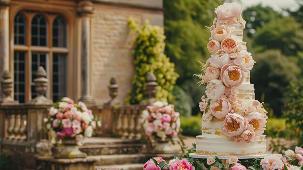 パイオニアの花を飾る 婚礼の飾り花とイベントの祝い パイオニー花と庭の結婚式 英語のカントリースタイル