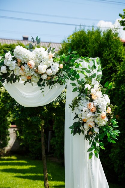 Photo wedding decorations on the wedding day for the newlyweds