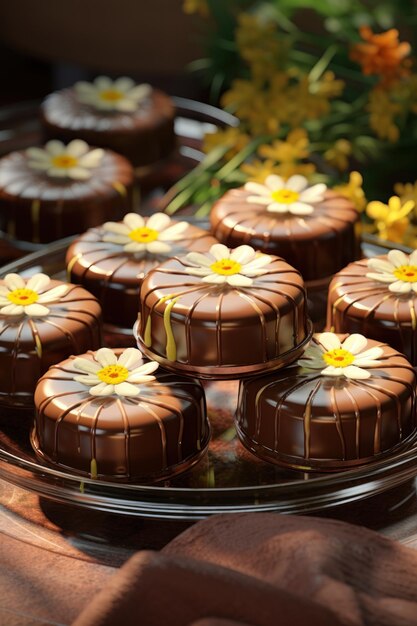 свадебный десерт Ремесленные кексы с цветочным шоколадным декором