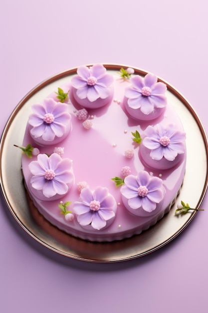Foto torta dessert nuziale con vista dall'alto di decorazioni floreali