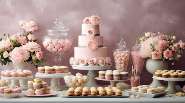 Wedding Dessert Table met zoete lekkernijen gegenereerd door AI