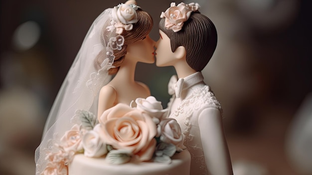 Wedding doll on cake love couple