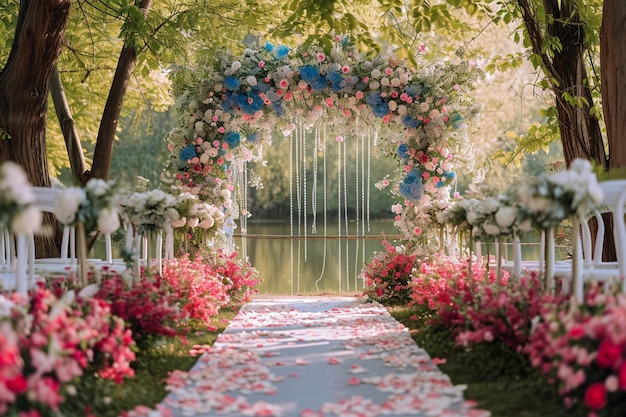 Wedding dreams park ceremony blooming flowers springtime enchantment