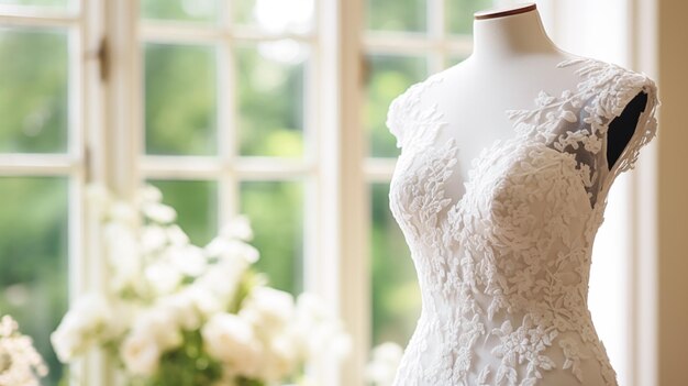 Фото Свадебное платье в стиле свадебного платья и модное белое бальное платье на заказ в выставочном зале, подходящее по индивидуальному заказу, красота и свадебное вдохновение