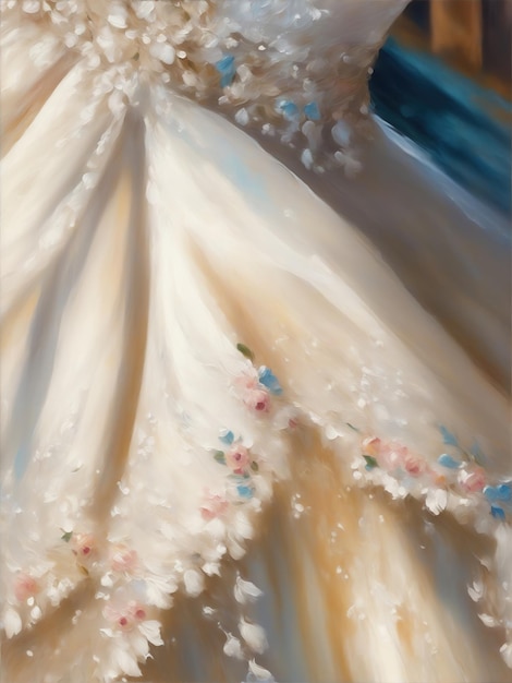 Свадебное платье крупным планом в стиле импрессионизм картина маслом Генеративный AI