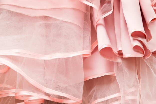 Wedding dress detail Pink wedding dress frills close up