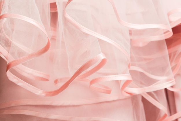 Wedding dress detail Pink wedding dress frills close up