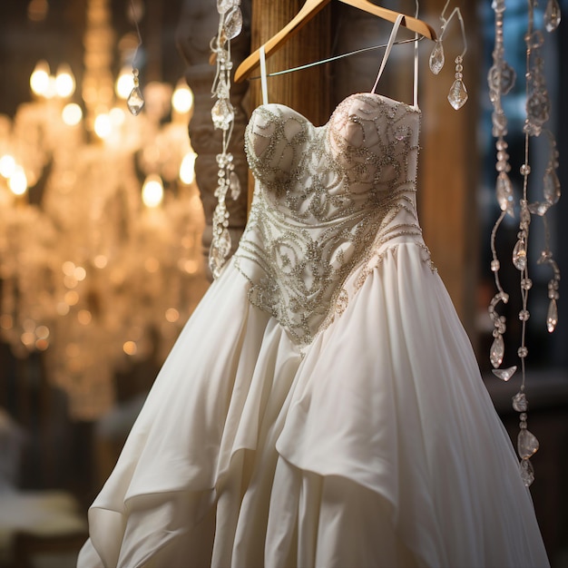 Wedding dress on a hanger
