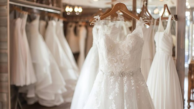 Photo a wedding dress hangs in a store