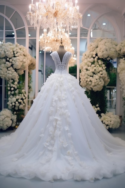 Wedding dress on a maniken in a bridal salon