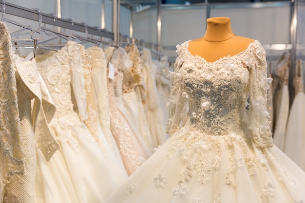 Wedding dress on mannequin in the shop