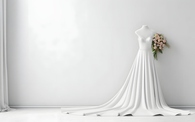 Un modello di abito da sposa con un lungo strascico