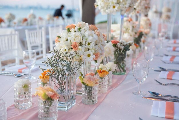 wedding The elegant dinner table on the beach