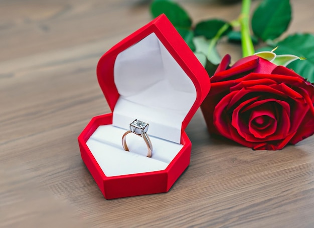 wedding engagement ring box with red rose day