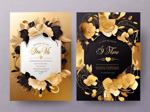 Photo wedding event invitation vintage card template border frame blooming rose peony flowers bright light shiny golden gradient clean white background vertical portrait aspect ratio text placeholder