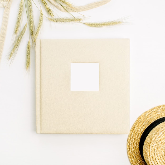 Wedding or family photo album, rye ears, straw