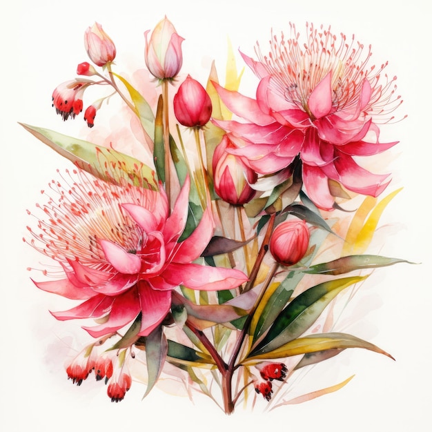 Wedding floral composition watercolor Australian native flower arrangement Protea perfect invitation