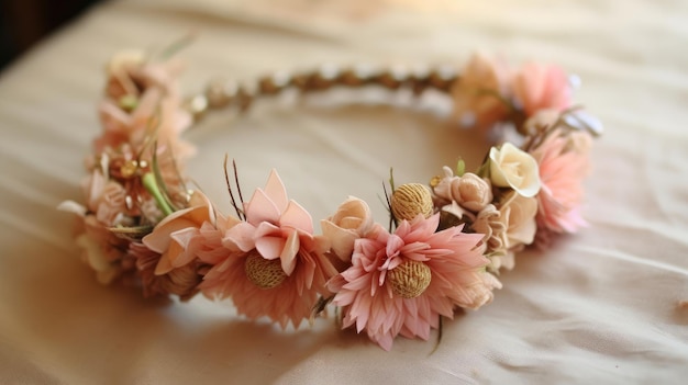 Wedding floral crown adding a touch of natural beauty to the bride's attire AI generated