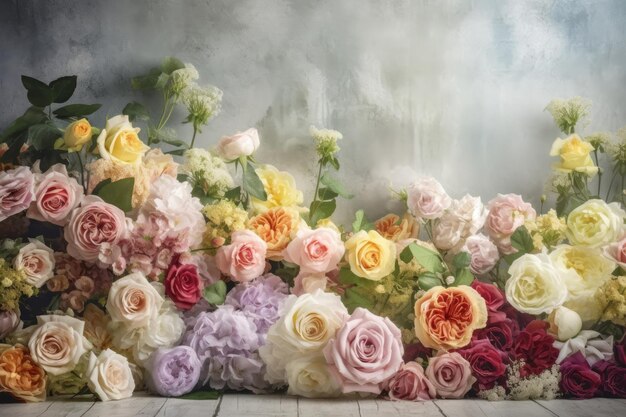 Wedding flower backdrop colorful fresh rose bunch of flower