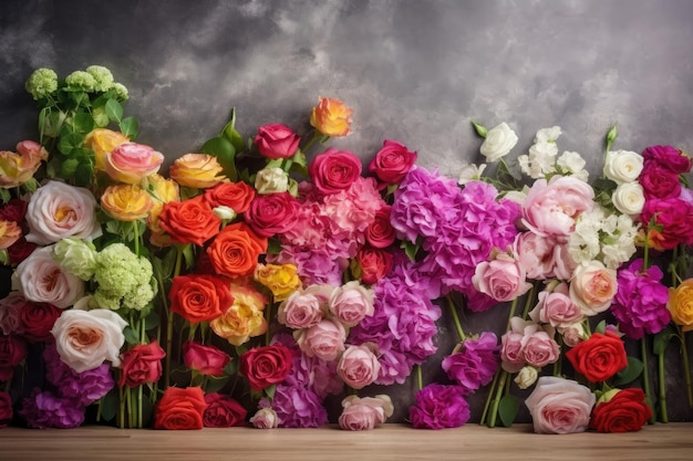 Wedding flower backdrop colorful fresh rose bunch of flower