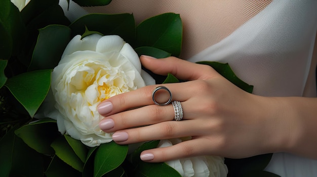 wedding flower and woman hand