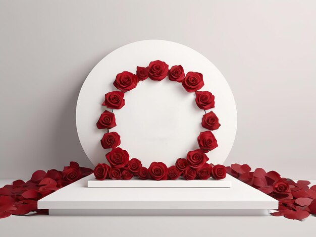 Wedding Frame with Red Roses and Leaves for Logo Mockup or Copy Space