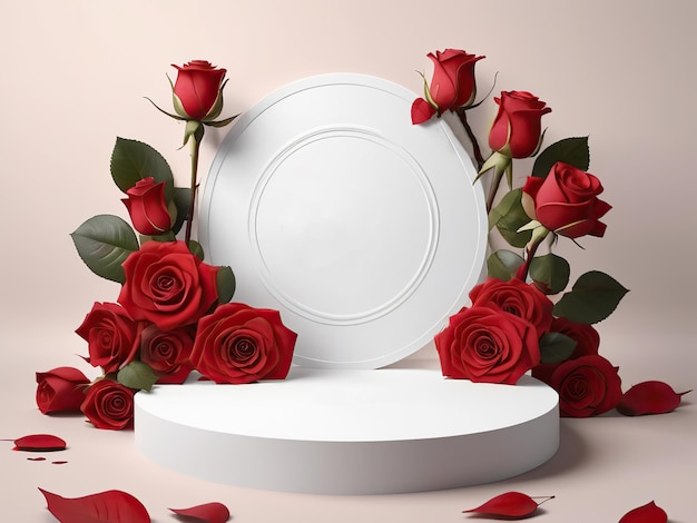 Свадебная рама с красными розами и листьями для макета логотипа или копирования пространства