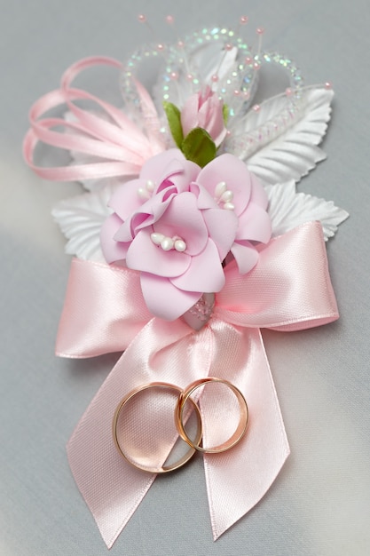 Wedding gold ring, decorations for a wedding celebration.