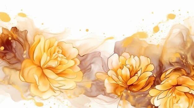 Wedding golden alcohol ink in elegant roses template Generative AI