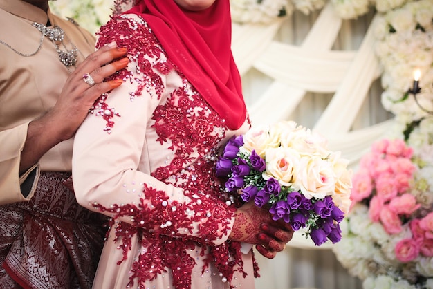 Wedding groom and bride during the marriage ceremony