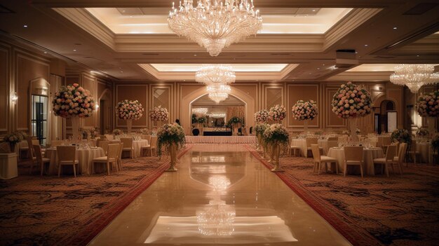 Wedding hall with decoration Beautifully decorated in white colors wedding hall