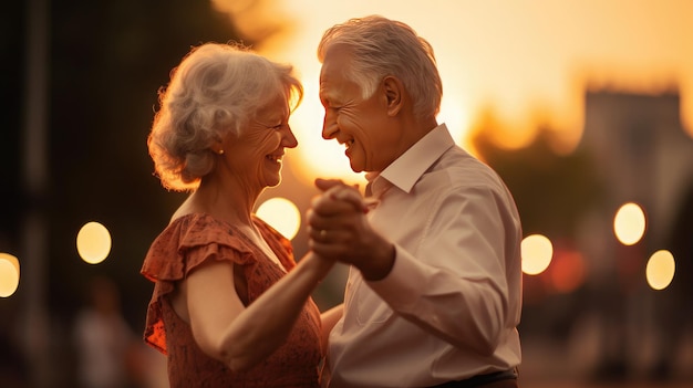 At the wedding a happy dancing loving old couple Generative Ai