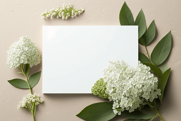 カスミソウの花の装飾が施された結婚式の招待状の空の白いモックアップ ジェネレーティブ AI