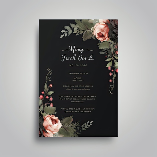 Photo wedding invitation card template with watercolor flowers and floral ornament vector illustration