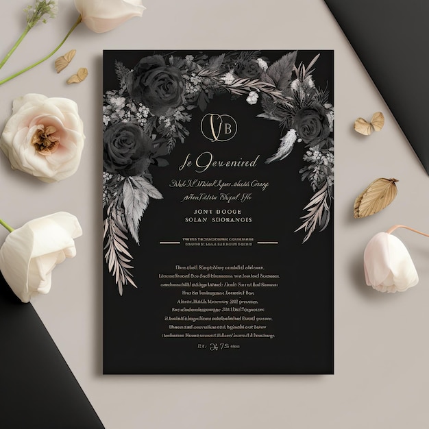 Photo wedding invitation card template with watercolor flowers and floral ornament vector illustration