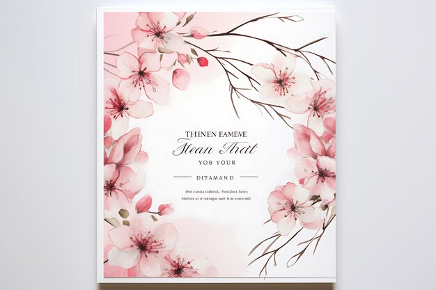 Photo wedding invitation card with floral cherry blossom design