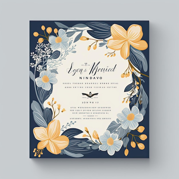 Wedding invitation card with flowers and leaves Vector illustration